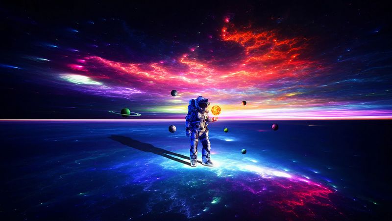 cosmonaut, astronaut, space suit, space, planets, colorful, 4k