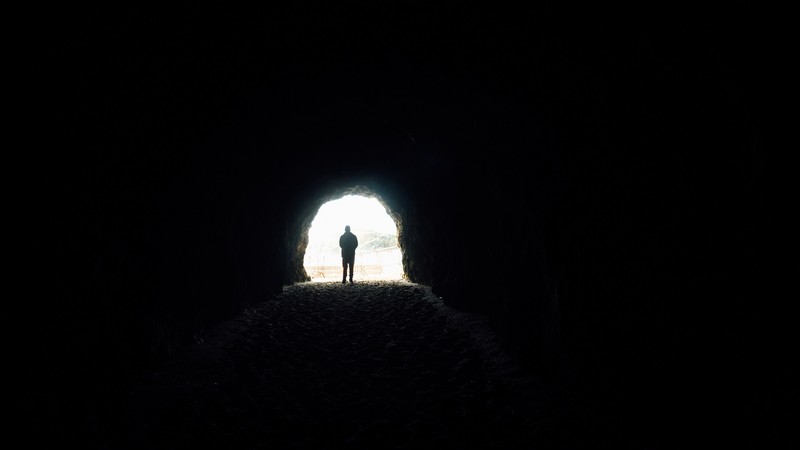 cave, silhouette, alone, dark