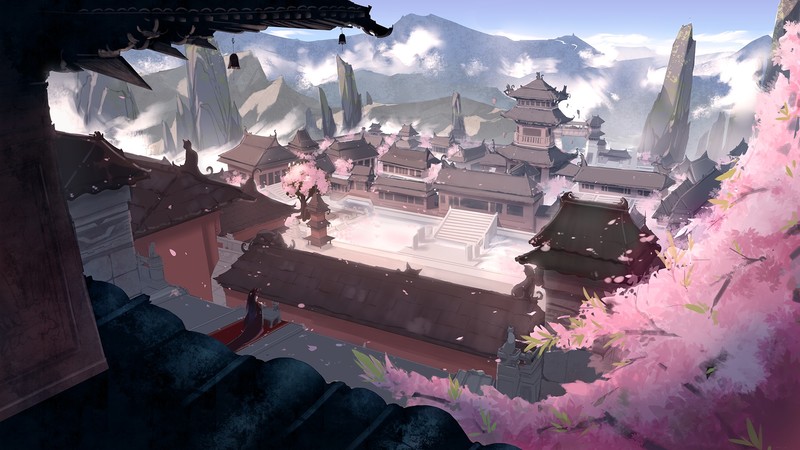 building, flowers, landscape, fantasy art, Asia, anime, futoshi ame
