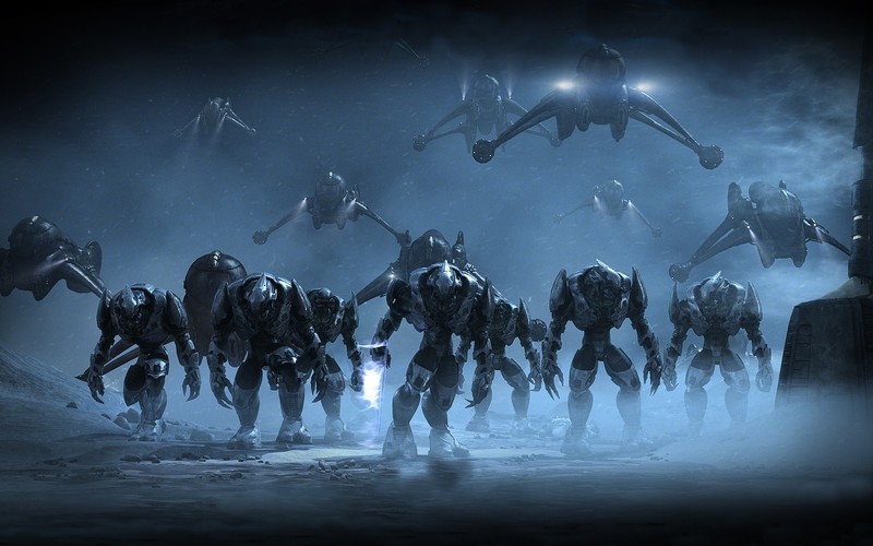 video games, Halo, spaceship, Covenant, Banshee (Halo), Halo Wars, Sangheili, snow, army, aliens, sword