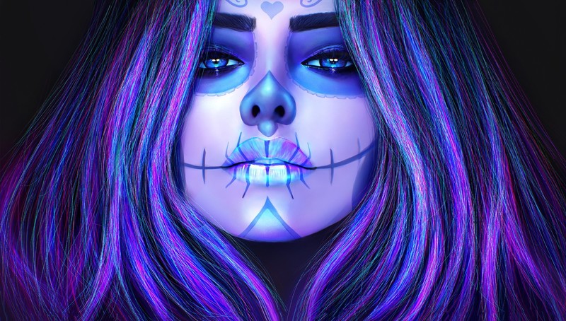 face, portrait, digital art, women, artwork, colorful, Dia de los Muertos, MagicnaAnavi