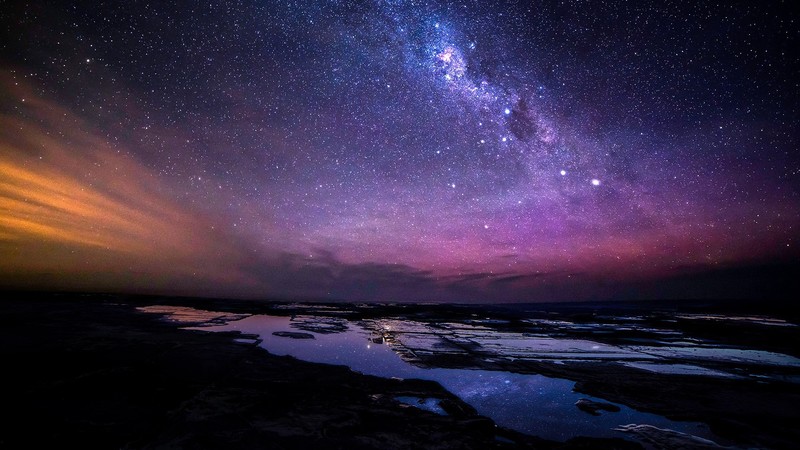 nature, landscape, night, stars, galaxy, water, horizon, rocks, reflection, Milky Way, Australia, lake