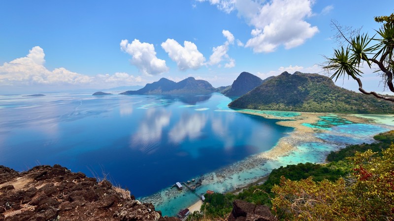 nature, landscape, clouds, sky, mountains, rocks, water, plants, coast, trees, coral reef, horizon, sea, Boheydulang Island, Malaysia