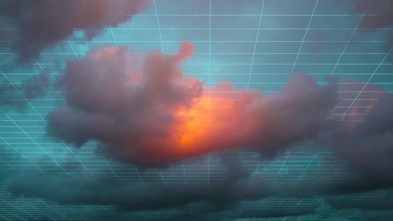 grid, clouds, digital art, abstract