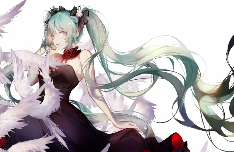 Hatsune Miku, twintails, long hair, blue hair, dress, choker
