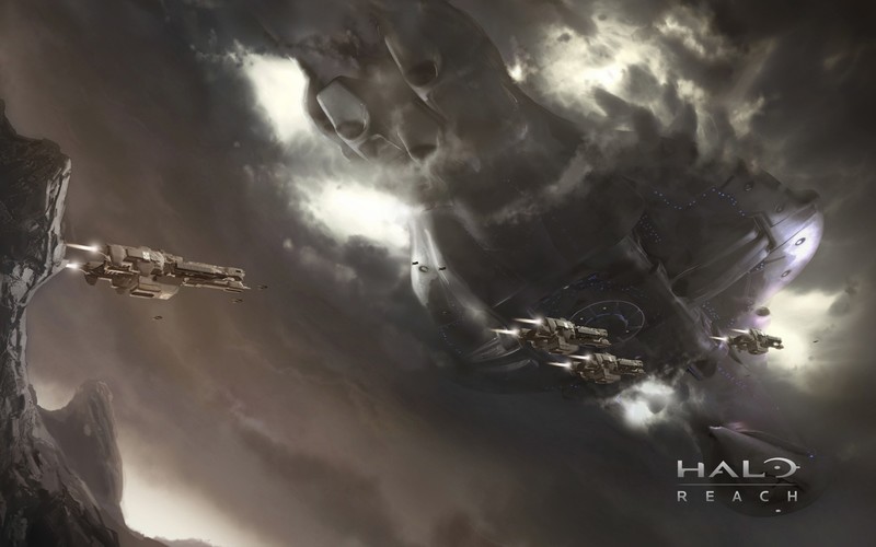 Halo, video game art, video games, spaceship, science fiction, Halo Reach, clouds, mountains, landscape