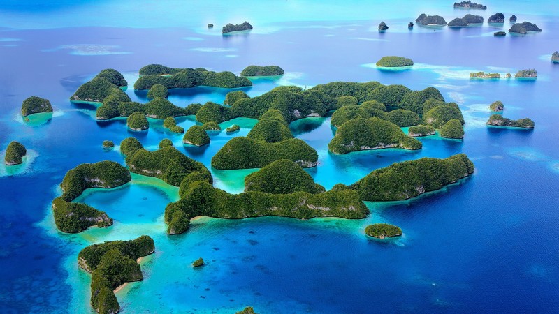 nature, landscape, far view, island, sea, coral reef, water, aerial view, Pacific Ocean