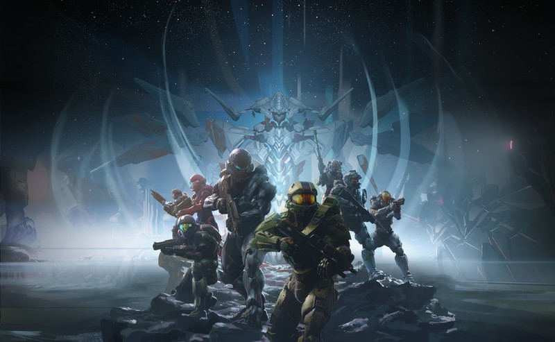 video games, Halo, science fiction, Halo 5: Guardians, Master Chief, Spartans (Halo), digital art, Spartan Locke, Spartan Buck, Spartan Frederic, Spartan Kelly, Spartan Linda, Spartan Vale, Spartan Tanaka, weapon, space