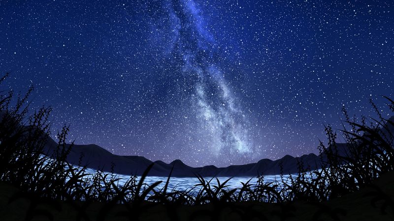stars, starry sky, milky way, art, night, sky, grass, 4k