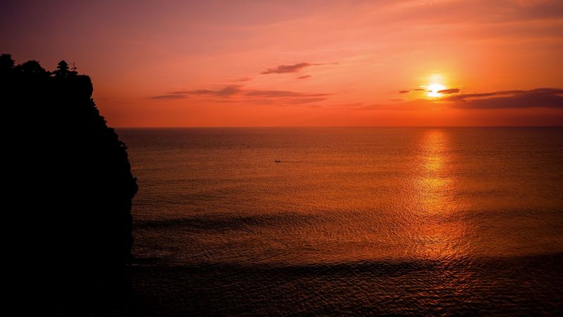 sea, horizon, sunset, sky, clouds, 4k