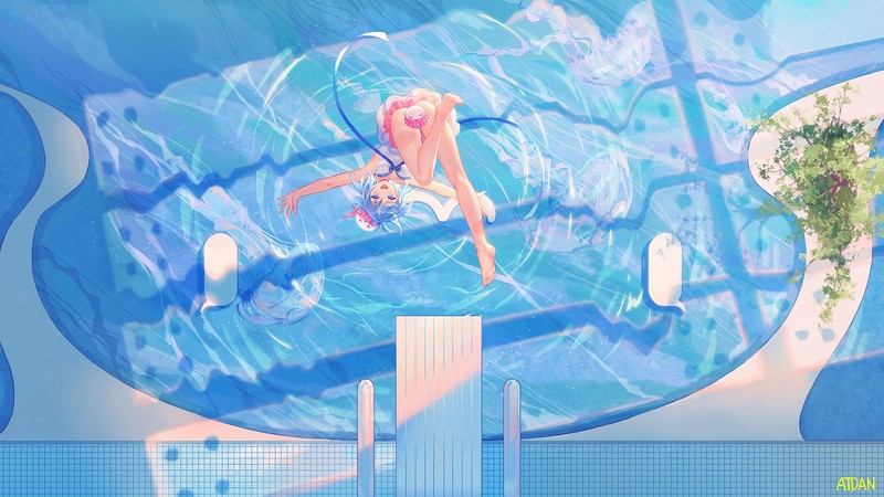 anime, anime girls, digital art, artwork, 2D, Atdan, cyan
