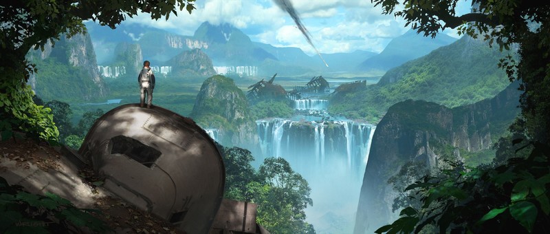 Richard Wright, artwork, landscape, digital art, waterfall