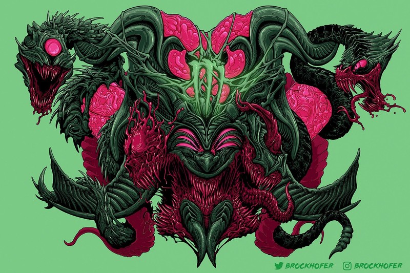 Brock Hofer, digital art, artwork, creature, gore, fictional creatures, frontal view