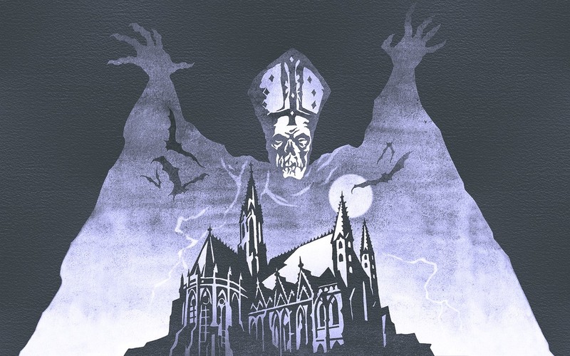 Ghost B.C., metal band, cathedral, skull, bats, music, pop rock