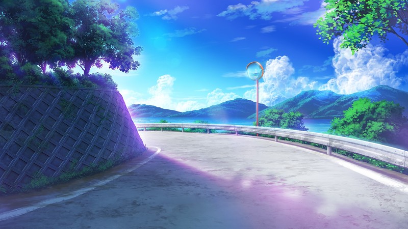 anime, 2D, artwork, digital art, moescape, clouds, trees, sky, mountains, mirror, Nobody, summer, colorful