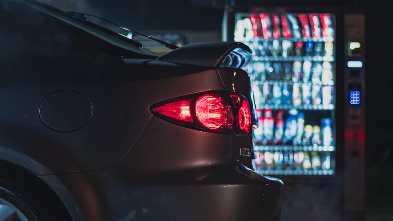 car, gray, taillights, backlight, night, vending machine, Mazda, Mazda 3