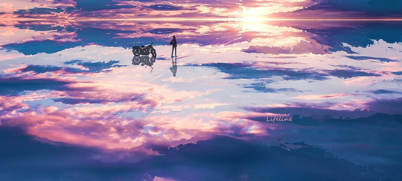 digital art, artwork, 2D, sunset, motobike, Lifeline