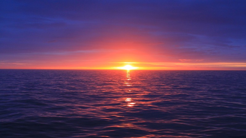 water, sunset, clouds, purple sky, landscape