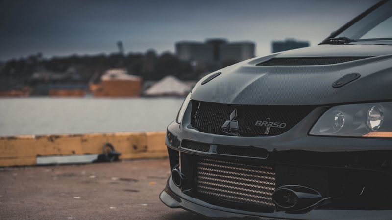 mitsubishi, headlight, front view, bumper, 4k