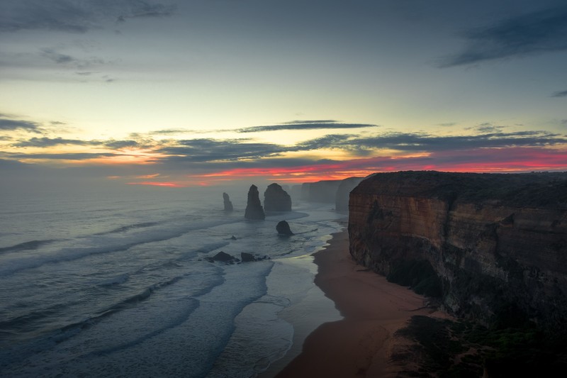 sea, landscape, coast, sunset, cliff