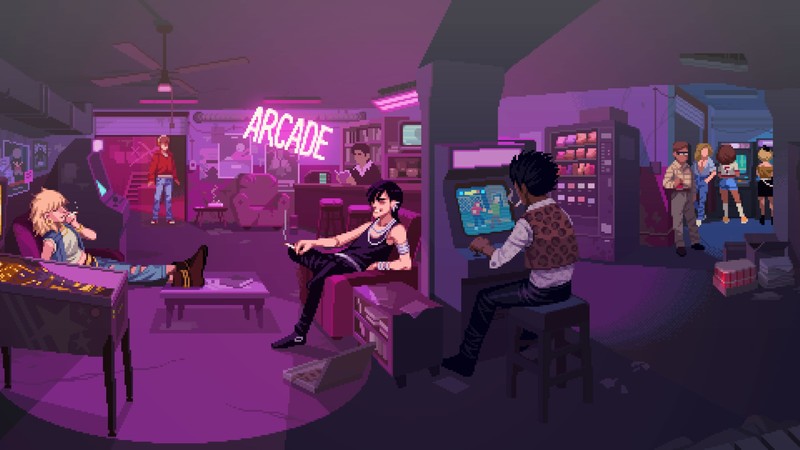 198x, 1980s, pixel art, Retro style, Hi-Bit Studios, video game art, video games, arcade, indoors, people