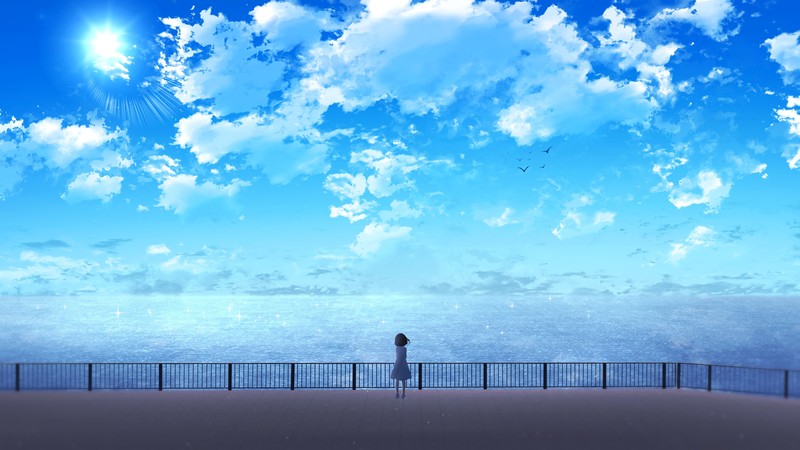 anime, 2D, digital art, landscape, sky, clouds