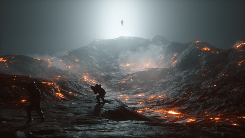 digital art, 3D, Cinema 4D, OctaneRender, volcano, lava