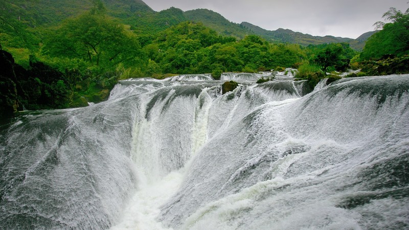nature, landscape, trees, forest, water, Monsoon, mountains, river, waterfall, Huangguoshu Waterfall, China