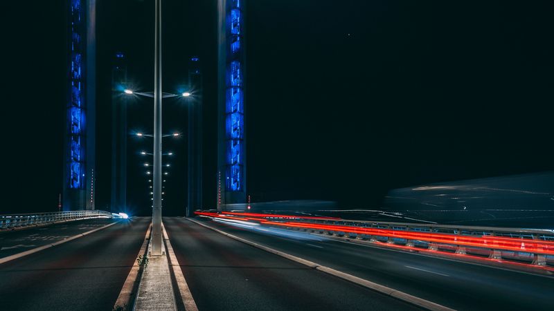 road, long exposure, night, marking, light, 4k