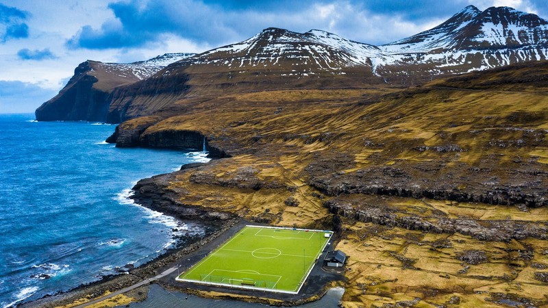 nature, landscape, sea, water, field, rocks, mountains, Soccer Field, people, coast, Faroe Islands, Denmark, grass, Baltic Sea