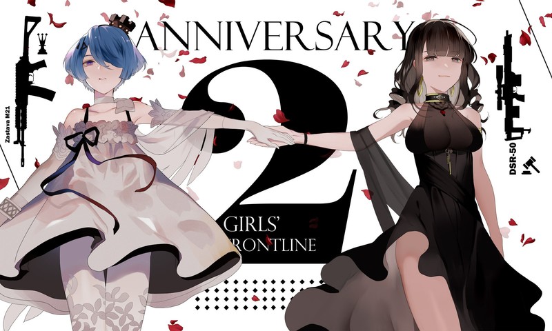 DSR-50 (Girls Frontline), Girls Frontline, dress, short hair, black hair, see-through bra, petals, ribbons, elbow gloves, blue hair, blue eyes