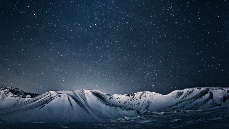 landscape, mountains, night, nature, stars, snowy mountain, galaxy, space, snow, Iceland