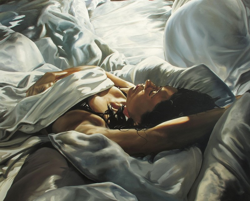 Eric Zener, painting, artwork, realistic, in bed, women, sleeping