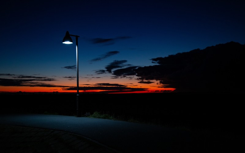 night, lights, the Darkness, road, street light, sunset, skyscape, clouds