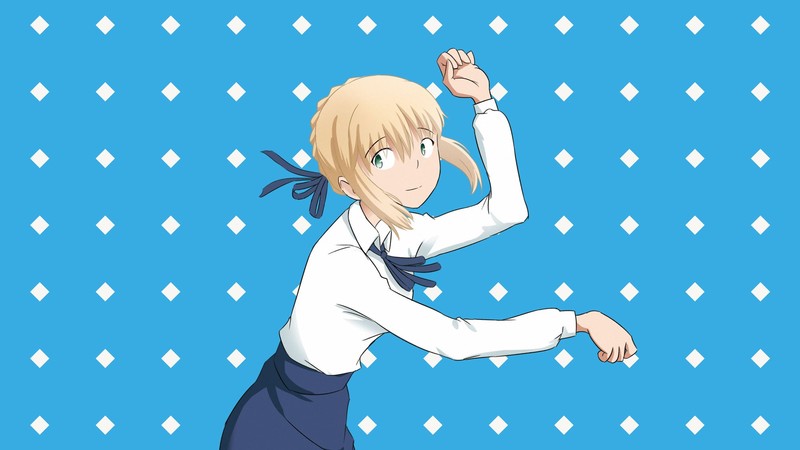Fate Series, FGO, Fate/Stay Night, Eizouken ni wa Te wo Dasu na!, crossover, anime girls, dancing, long hair, 2D, small boobs, blond hair, Blue ribbons, parody, Saber, Arturia Pendragon, fan art, green eyes, anime