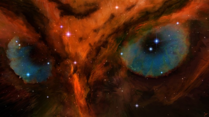 JoeyJazz, nebula, space art, owl, nature, animal eyes