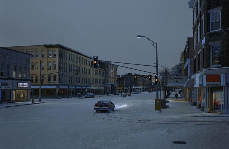 winter, city, traffic lights, evening, street