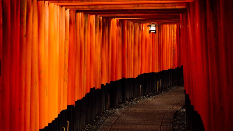 passage, corridor, turn, red, path, 4k