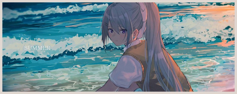 anime, digital art, artwork, 2D, illustration, anime girls, sea