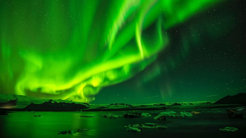 northern lights, aurora, sky, starry sky, night, green, 4k