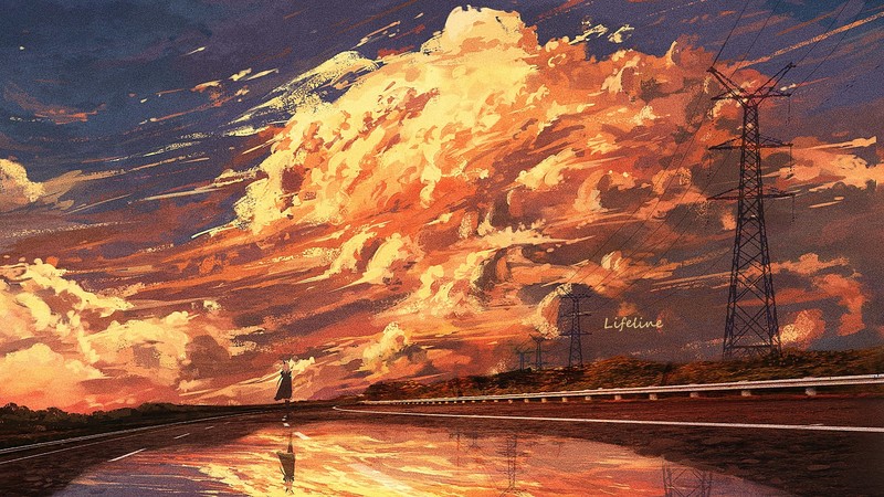 anime, artwork, illustration, 2D, digital art, landscape, sky, clouds, Lifeline
