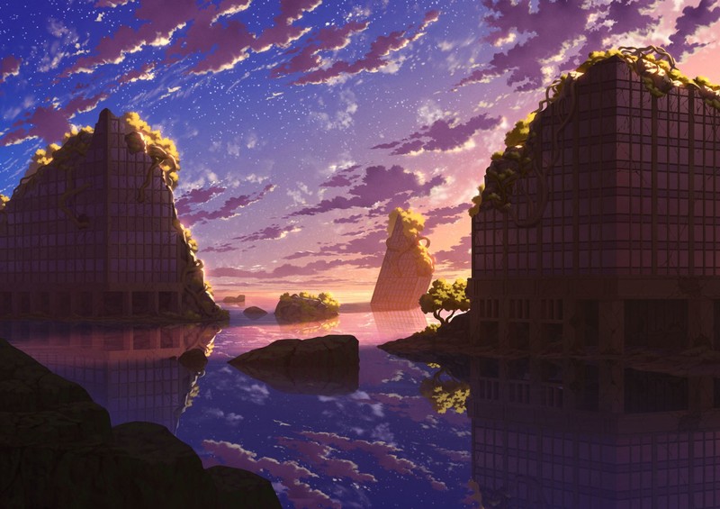artwork, illustration, 2D, digital art, landscape, sky, clouds