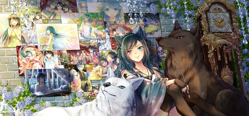 artwork, illustration, 2D, digital art, anime girls, animal ears