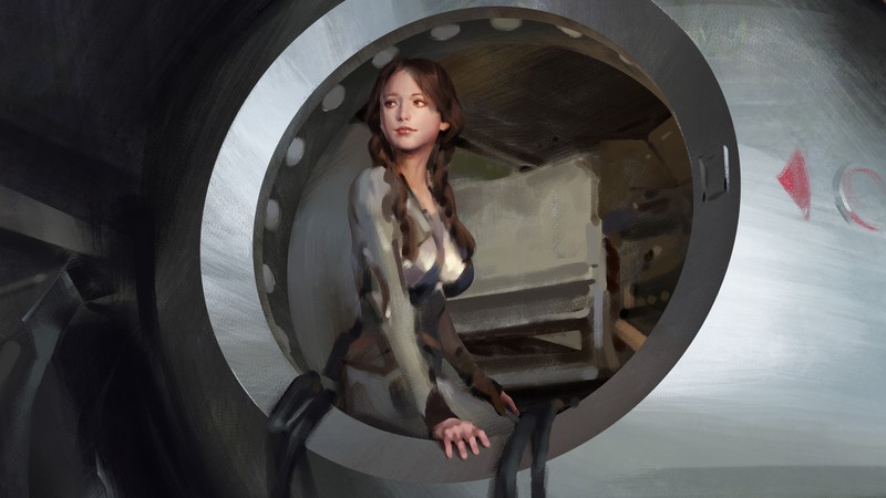 illustration, artwork, digital art, women, brunette, pigtails, futuristic