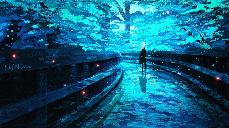 anime, Lifeline, blue, outdoors, trees