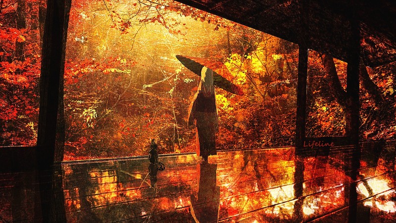 anime, Lifeline, anime girls, fall, trees, fantasy girl