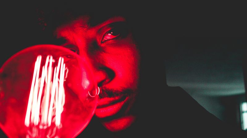 man, neon, face, dark, red, 4k