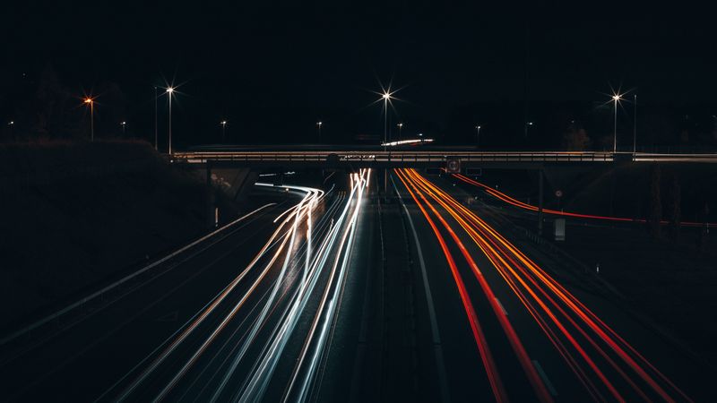road, night, long exposure, traffic, city, 4k