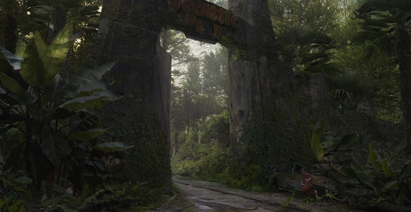 plants, Jeep, moss, trees, forest, gates, Jurassic Park, fence, road, ruins, leaves, Isla Nublar