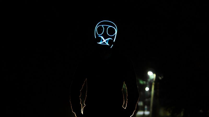 mask, glow, dark, anonymous, night, 4k